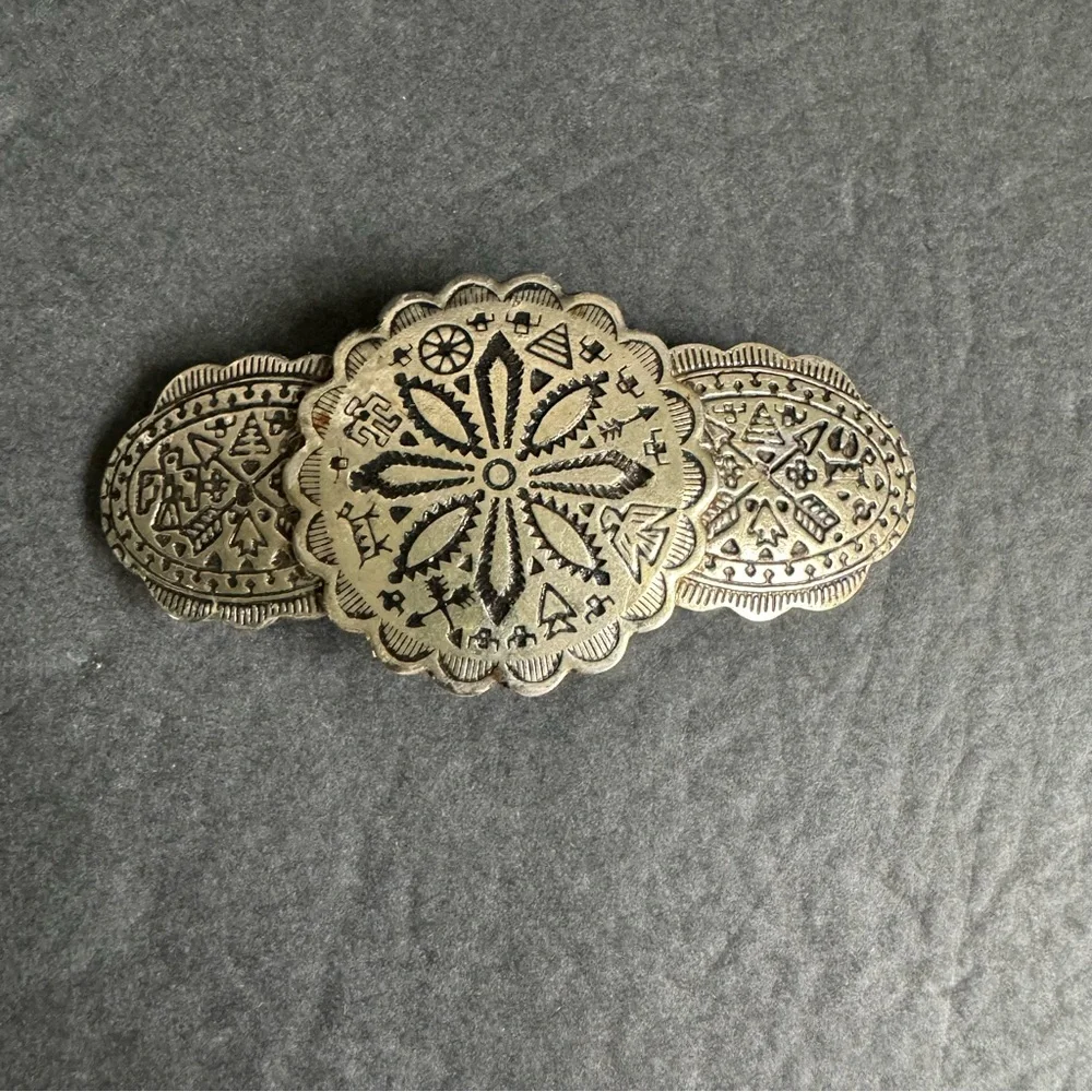 Vintage Southwest Hair Clip Large Barrette‎ Silver Tone Native Tribal Cowgirl